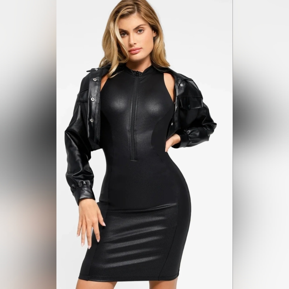 Popilush FAUX LEATHER DRESS --WITH BUILT IN SHAPEWEAR #517 - Picture 13 of 13